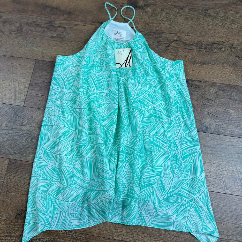Milly Halter Top Women's 4 Mint Green White Palm Leaf‎